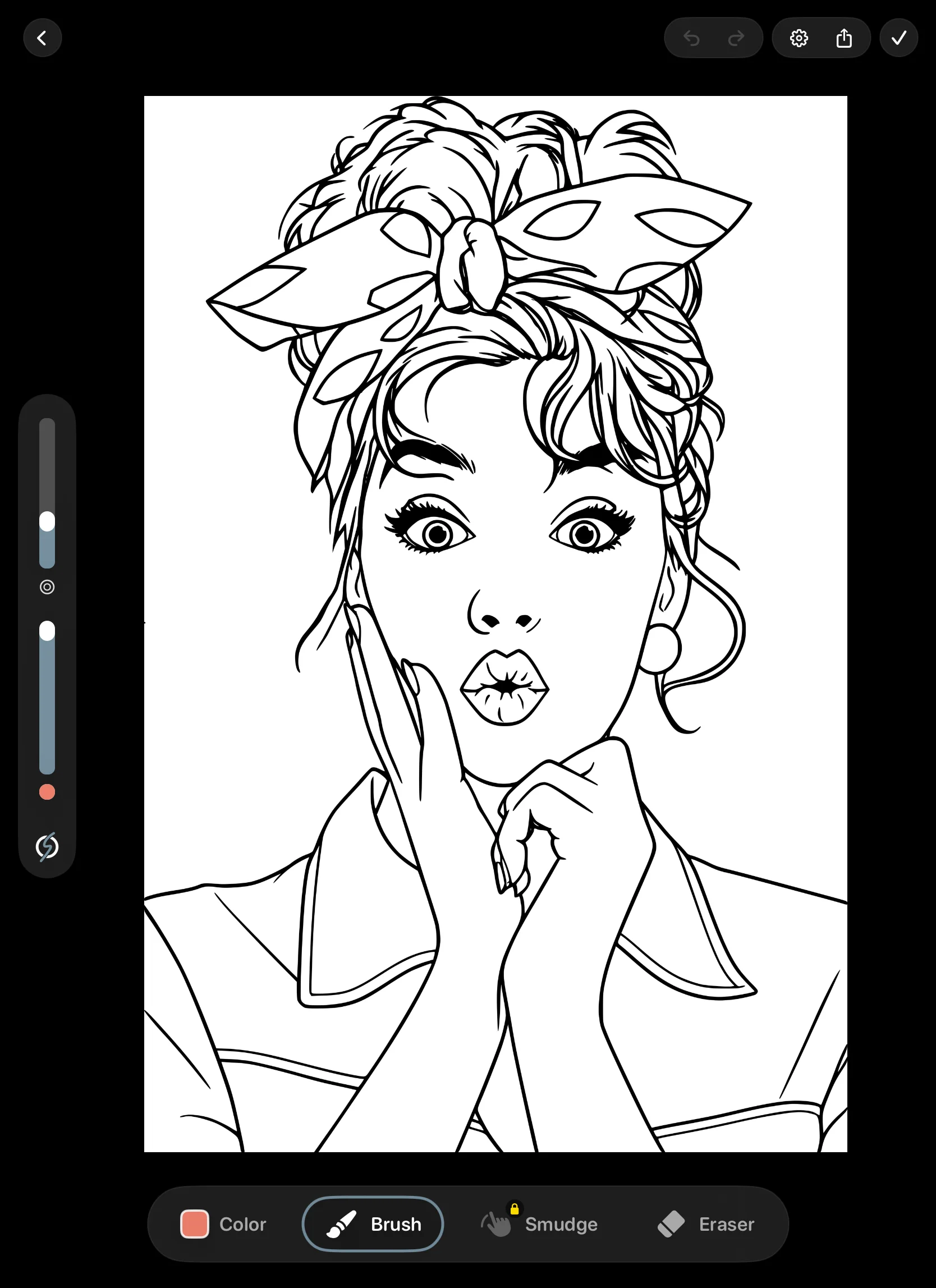 pau. coloring canvas on iPad with Apple Pencil controls and line art