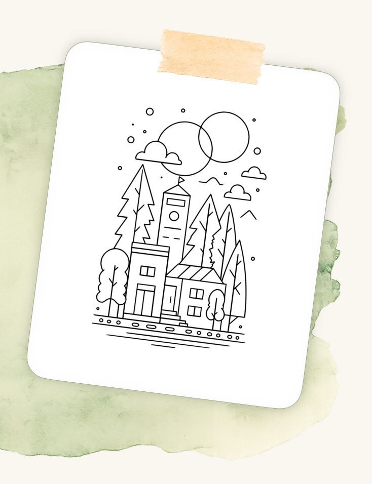 pau. app daily screen showing 'Color your peace' daily inspiration card, featured coloring pages and a quote.